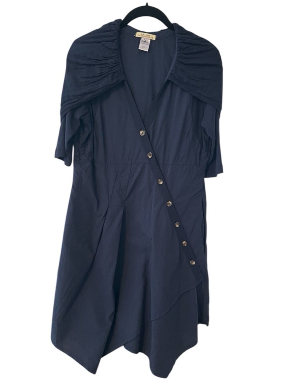 Prairie Underground Blue Cloak Hoodie Short Sleeve Button Down Mini Dress Small